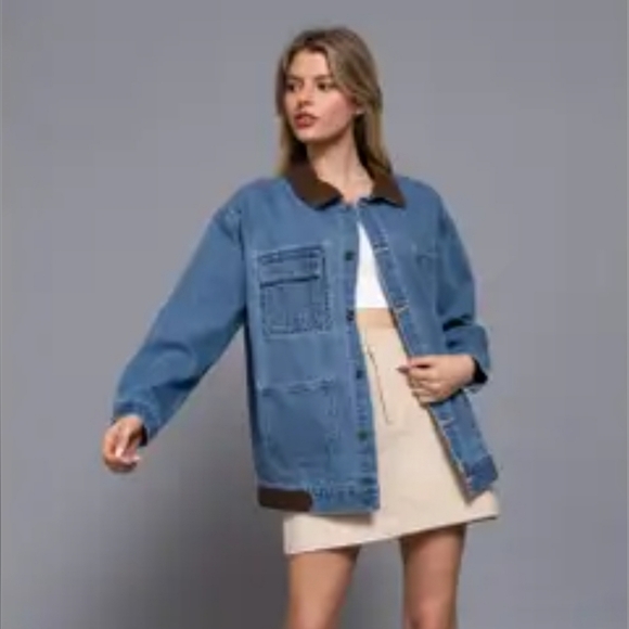 Active USA Jackets & Blazers - Active USA Blue Jean Jacket with Brown Details